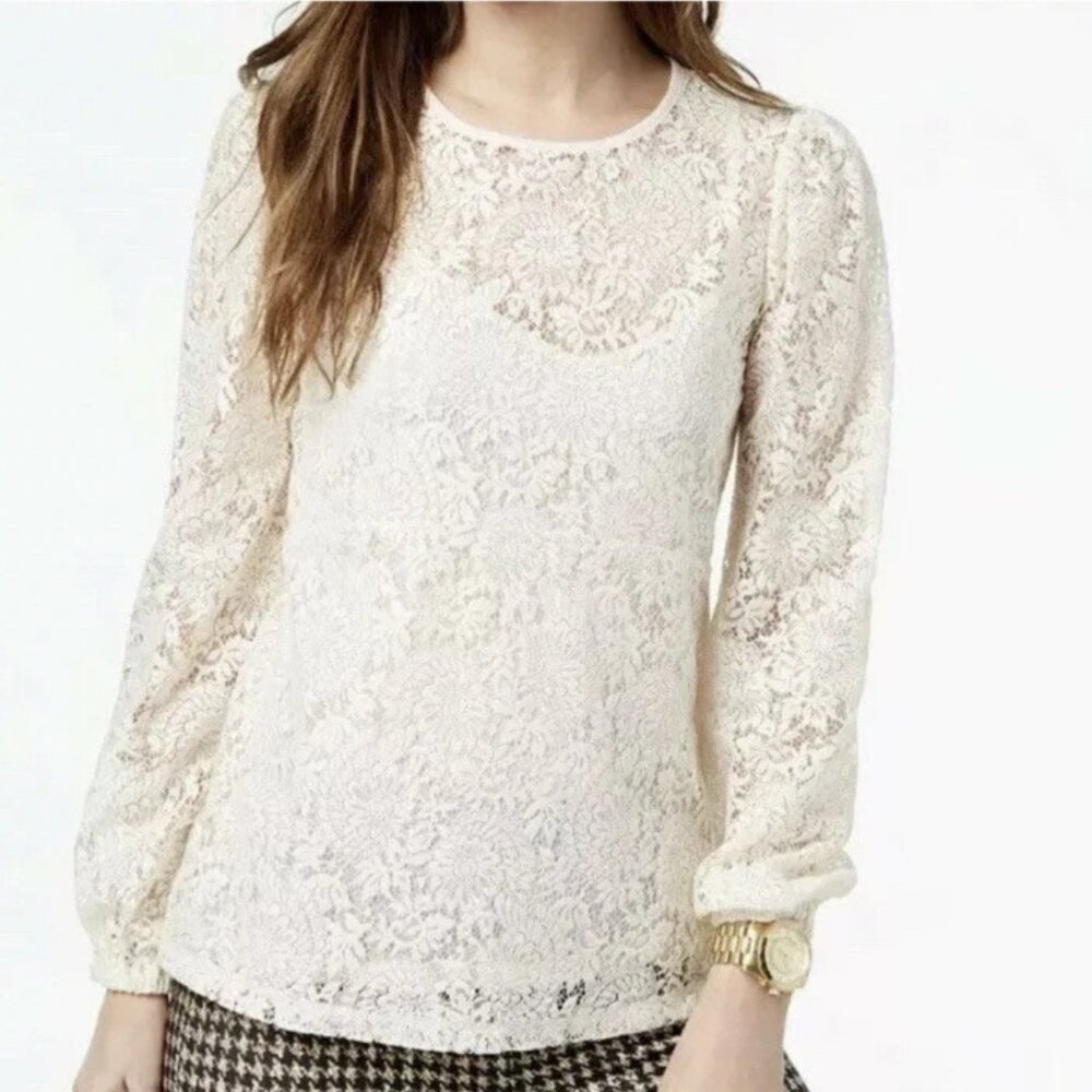 Michael Kors Lace Long Sleeve Ivory White Blouse Size Medium Party